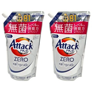 Attack 一匙靈 zero洗衣精 補充包, AC-HEC革新技術, 洗淨力UP! 抗汙力UP!, 810g, 2包