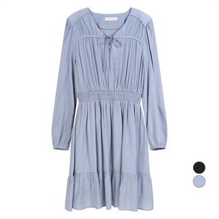 플라스틱아일랜드 여성용 V넥 리본셔링 원피스 PR1WO702