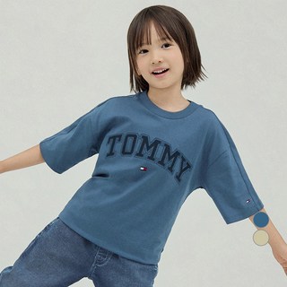타미힐피거 남아용 바시티 자수 로고 반팔 면 티셔츠