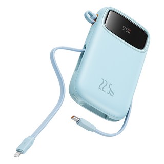 베이스어스 Qpow2 PD지원 22.5W 고속충전 잔량표시 듀얼케이블 일체형 보조배터리 10000mAh 8핀 / C타입, PPQD3-10, 블루