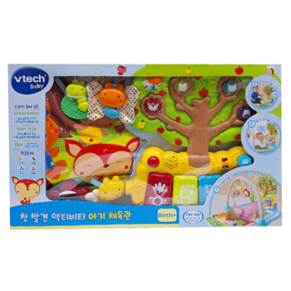 Vtech 偉易達 嬰兒健力架, 搭載75種不同的音效、音樂及旋律, 有滾球與環形動物玩具等多樣遊樂配件, 厚實遊戲墊提升運動能力與語言、想像力發育, 動物款, 1入