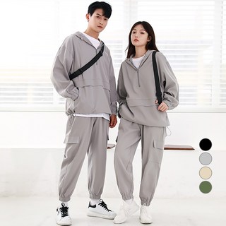 턴키 남녀공용 빅사이즈 오버핏 아노락 바람막이 반집업 후드 + 카고 조거 팬츠 세트 AJ-1190