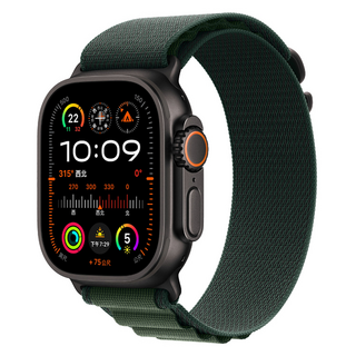 Apple Watch Ultra 2 配S高山錶環 原廠保固, 49mm, 鈦金屬黑色錶殼 + 深綠色高山錶環, GPS + Cellular