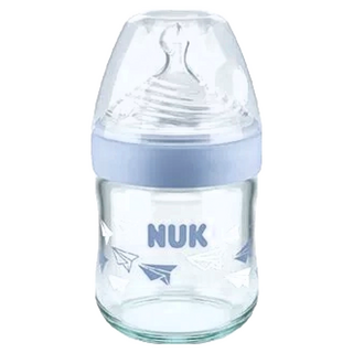 NUK 自然母感玻璃奶瓶, 模擬母乳真實生理構造, 適合0-6個月寶寶, 耐高溫, 德國製造, 顏色隨機, 120ml, 1個