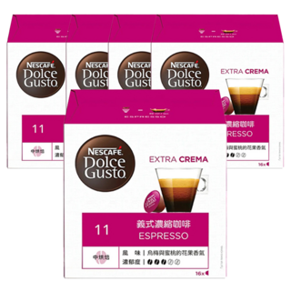 NESCAFE 雀巢咖啡 Dolce Gusto 義式濃縮咖啡膠囊,巴西和哥倫比亞阿拉比卡豆,16顆裝, 5.5g, 16顆, 5盒