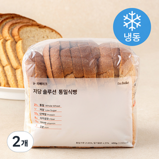 리베이크 저당 솔루션 통밀식빵 (냉동), 430g, 2개