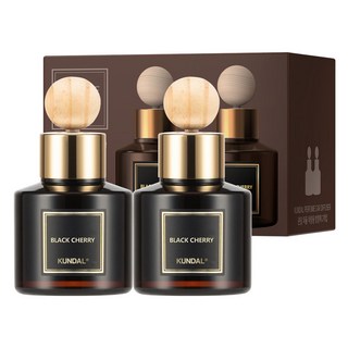 쿤달 퍼퓸 차량용 방향제 75ml 본품 2p + 우드볼 스틱 2p 세트, 블랙체리, 1세트