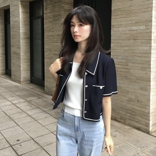 마인드브릿지 여성용 카라넥 반팔 트위드 자켓 MYJK3212