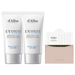 [비건뷰티] 달바 워터풀 에센스 선크림 SPF50+ PA++++ 50ml x 2p + 밸런싱 비건 젤 클렌저 3ml x 5p 세트, 1개