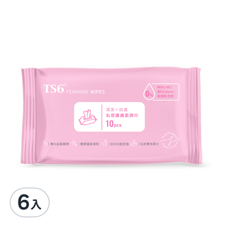 TS6護一生私密護膚柔濕巾6入,溫和潔淨,私密護理,去除異味,獨立包裝, 6入