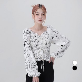 Awesomearound 女款潑墨褶皺雪紡上衣