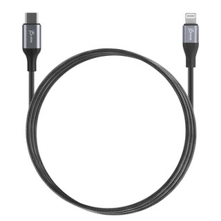 J5create USB-C 閃電轉 iPhone 快速充電線帶 MFI JLC15B, 120cm, 黑色, 1個