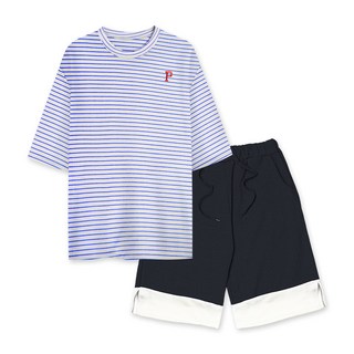 WT Closet P橫條紋短褲大尺碼上下套裝