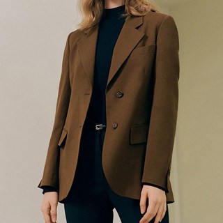 퀸이즈 여성용 클래식 테일러드 울블렌디드 더블 버튼 자켓