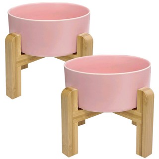 모나지오 반려동물 우드트레이 도자기 식기 소, 핑크, 핑크, 1개