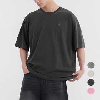 BEVERLY HILLS POLO CLUB 比佛利保羅 染色復古水洗寬鬆版型刺繡Logo圓領短袖T恤 CPS2T01, 黑色