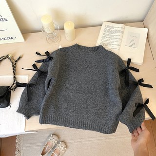 유블리 여아용 자루아 풀오버 라운드넥 리본 니트 스웨터 상품 이미지