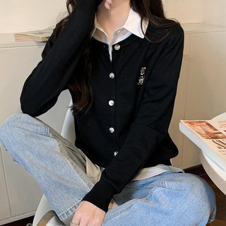 Elsso 女款小熊刺繡基本款開襟衫