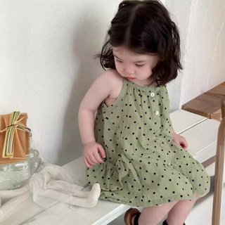 스타도어 여아용 도트 민소매 여름 원피스