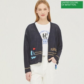 베네통 여성 가디건 마린 집업 니트 사무실 레이어드 상품 이미지