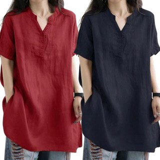 여성 브이넥 린넨 반팔 티셔츠 루즈핏 데일리 시원한 미디세미 무지 면 마 반팔티 반팔 맨투맨