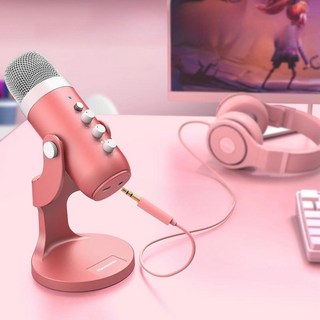 Haomuren USB 마이크 콘덴서 컴퓨터 마이크 핑크 게이머 녹음 마이크 PC 휴대폰용 헤드폰 출력 소녀 K66, 3)pink No adapter