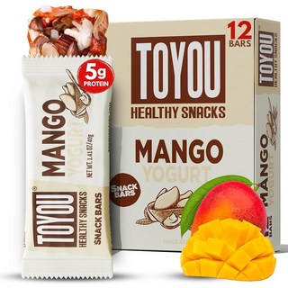 ToYou 츄이 과일 및 너트 바 - 건강한 단백질 스낵 | 망고 요거트 40g(1.5온스) (12팩) 부드럽고 쫄깃한 비건 섬유 포장 그래놀라 바 성인 천연 성분으로 제작, 40g, 12개