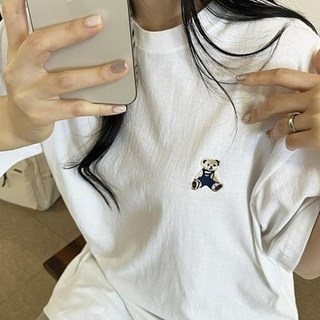 핀스토어 (퀄리티보장) 꾸안꾸 감성핏! 베어자수 오버핏 반팔티｜남녀공용｜부드러운 순면 3color｜데일리룩