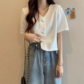 버킨 노카라 숏 블라우스