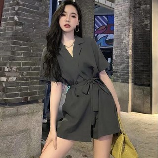 크레스티 여성용 정장 허리 조임 점프슈트 여름 시원 슬림핏 반바지 점프슈트