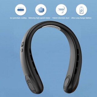 목풍기 걸이식 목 선풍기 휴대용 쿨러 USB 충전식 미니 360 ° 넥밴드 LED 디스플레이 전기 리프리스 에어컨, black 2 standard