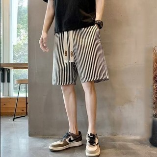 남자 반바지 여름용 스트라이프 캐주얼 허리 밴드 편안한 일상 및 운동 스타일 YLP