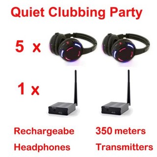 UHF RF 사일런트 디스코 헤드폰 무선 DJ 헤드셋 5 개 및 송신기 1 개 500m 거리, 없음, 1) 5RX and 1 TX