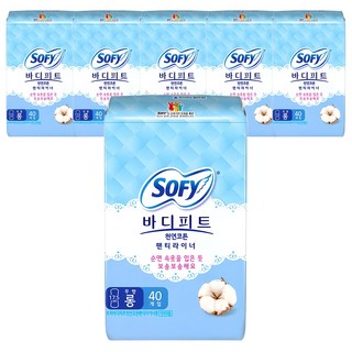 바디피트 천연코튼 팬티라이너 무향, 롱, 40개입, 6개