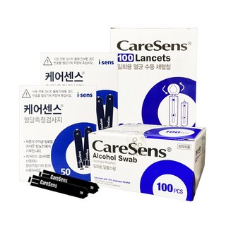 케어센스 시험지 혈당 검사지 100매 +침100매+솜100매, 1개, 1개입, 케어센스세트