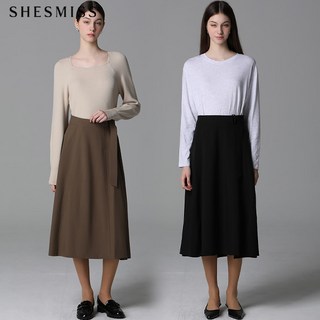 [쉬즈미스(SHESMISS)] 벨티드 플레어 미디 스커트 (택가격178000원)