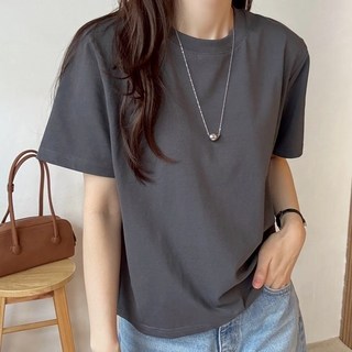 국산 코튼 무지 반팔 세미크롭 베이직 이너티 여성 레이어드 기본 면 티셔츠