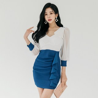 미체 홀복 섹시 쉬폰 모던 프릴 미니 로맨틱 원피스(m6531)