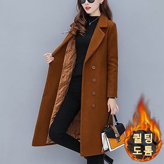 ORZQU 봄가을 여성 심플 캐주얼 슬림핏 정장넥 모직 미디 모직 코트