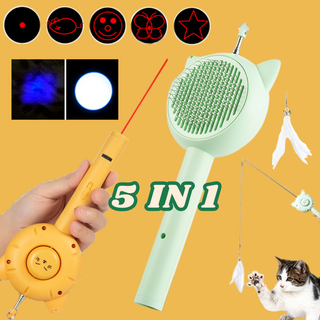 씨엔와우 KC인증 애완동물 낚시대 레이저 LED 털 손질 다기능 장난감 5IN1 오렌지색 CN-PRO+낚시대 1세트 상품 이미지