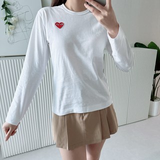 (꼼데가르송 백화점 정품) 꼼데가르송 남여공용 화이트 커플룩 긴팔티셔츠 레드와펜