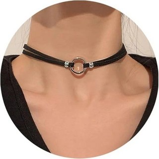 Boho 블랙 가죽 초커 목걸이 조정 가능한 계층화 된 벨벳 O-링 칼라 여성을위한 고스 쥬얼리 선물 여자