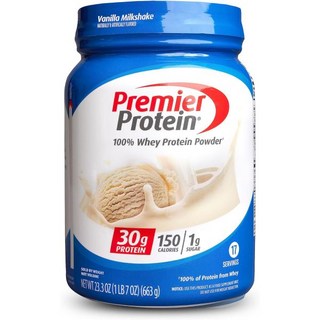Premier Protein 프리미어 단백질 파우더 바닐라 밀크쉐이크 30g 설탕 1g 100% 유청 단백질 케토 친화적 대두 성분 없음 글루텐 프리 17인분 23, 1개