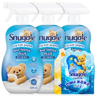 섬유탈취제 대용량 뱡향제 섬유향수 룸스프레이 블루스파클 470ml 3개 + 체험팩 100ml 2개 증정, 5개