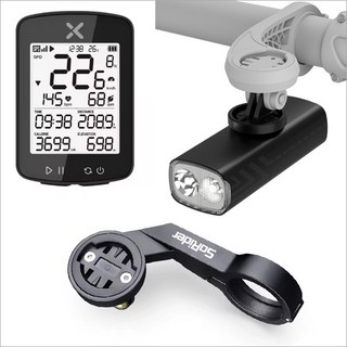 [XOSS]G2+GPS속도계 + F형 마운트 거치대 + BR2000루멘 전조등 세트, 속도계+거치대+전조등, 검정, 1세트