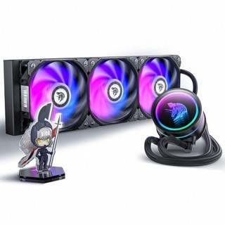 AsiaHorse WK-A360 ARGB 올인원 AIO CPU 액체 쿨러 듀얼 고성능 펌프 및 3x120mm PWM 팬이 장착된 루징 나이트 360mm 수냉 시, Black, 1개