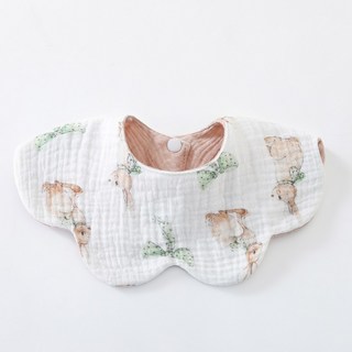 6겹 양면 아기 턱받이 부드러운 면 소재 침받이 신생아용, 1개, Bow rabbit