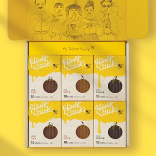 [Honeyer's] 허니어스 꿀스틱 3종 6팩 세트 (감귤꿀/피나무꿀/헛개나무꿀), 1세트, 600g