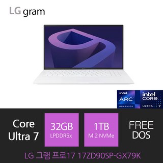 [릴리앤로즈] LG 그램 프로 17 17ZD90SP-GX79K, Free DOS, 32GB RAM, 1TB 저장공간, 에센스 화이트