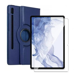 갤럭시탭S9 FE 플러스 회전 케이스+강화유리 필름 2매 mod*19050eL, 레드/강화유리 2매